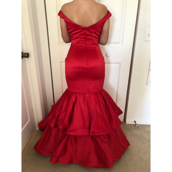 Sherri Hill Red Mermaid Off the Shoulder dress